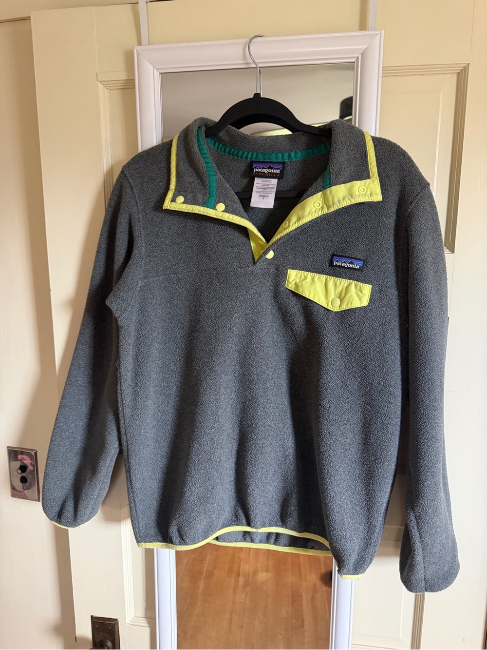 Patagonia Gray Fleece Pullover with Yellow Trim